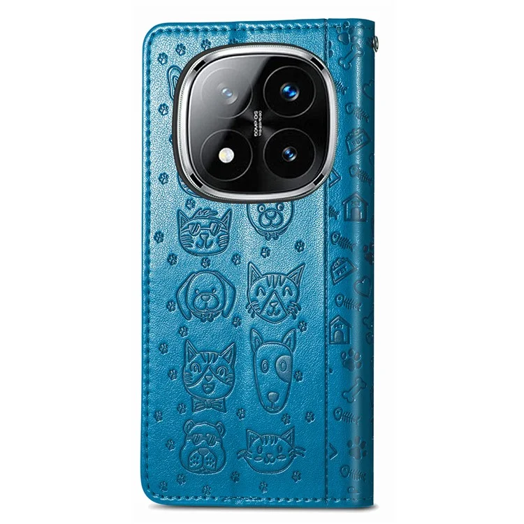 Étui à rabat en cuir pour Xiaomi Redmi Note 14 Pro 5G avec motif mignon de chat et de chien - Bleu