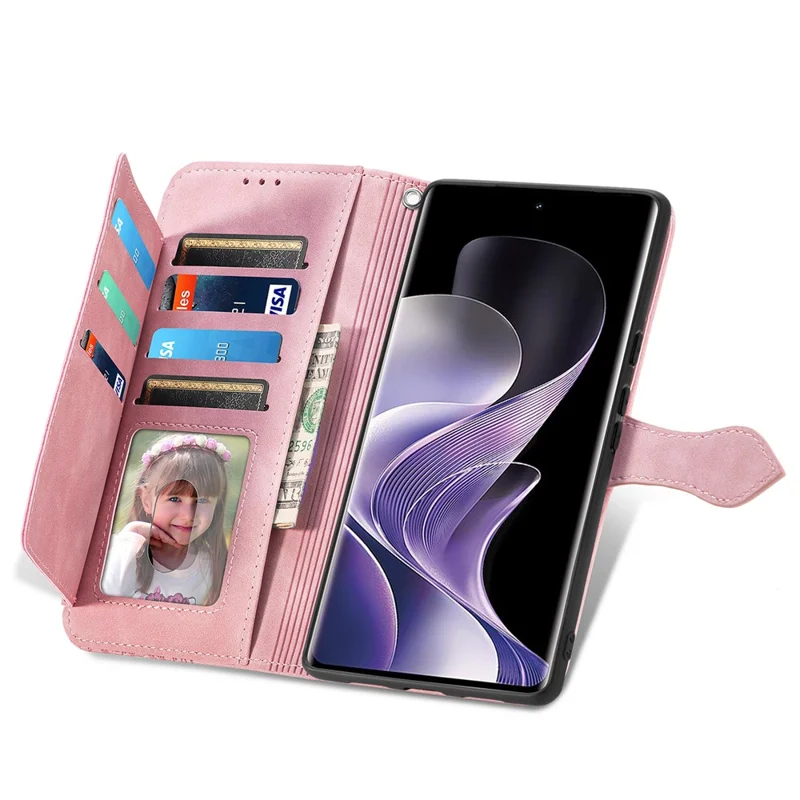 Voor Xiaomi Redmi Note 14 Pro 4G Zipper Wallet Case met Strap Flower Imprint PU Leather Telefoonhoes - Roze