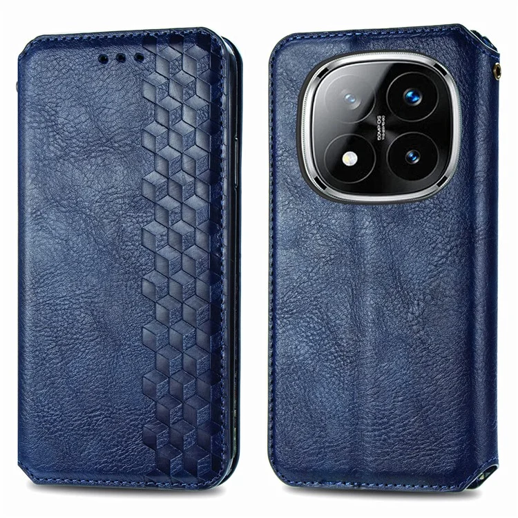 Étui pour Xiaomi Redmi Note 14 Pro 5G, motif losange, en cuir PU, étui portefeuille pour téléphone - Bleu