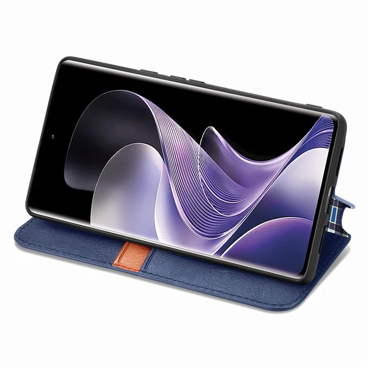 Étui pour Xiaomi Redmi Note 14 Pro 5G, motif losange, en cuir PU, étui portefeuille pour téléphone - Bleu