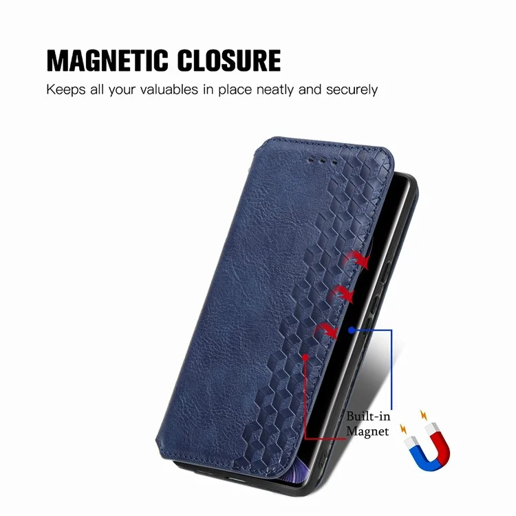 Étui pour Xiaomi Redmi Note 14 Pro 5G, motif losange, en cuir PU, étui portefeuille pour téléphone - Bleu