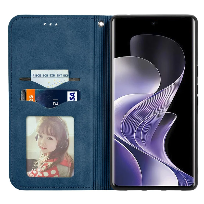 For Xiaomi Redmi Note 14 Pro+ 5G Case Skin Touch Feeling Leather Card Holder Phone Cover Magnetic Absorption - Dark Blue