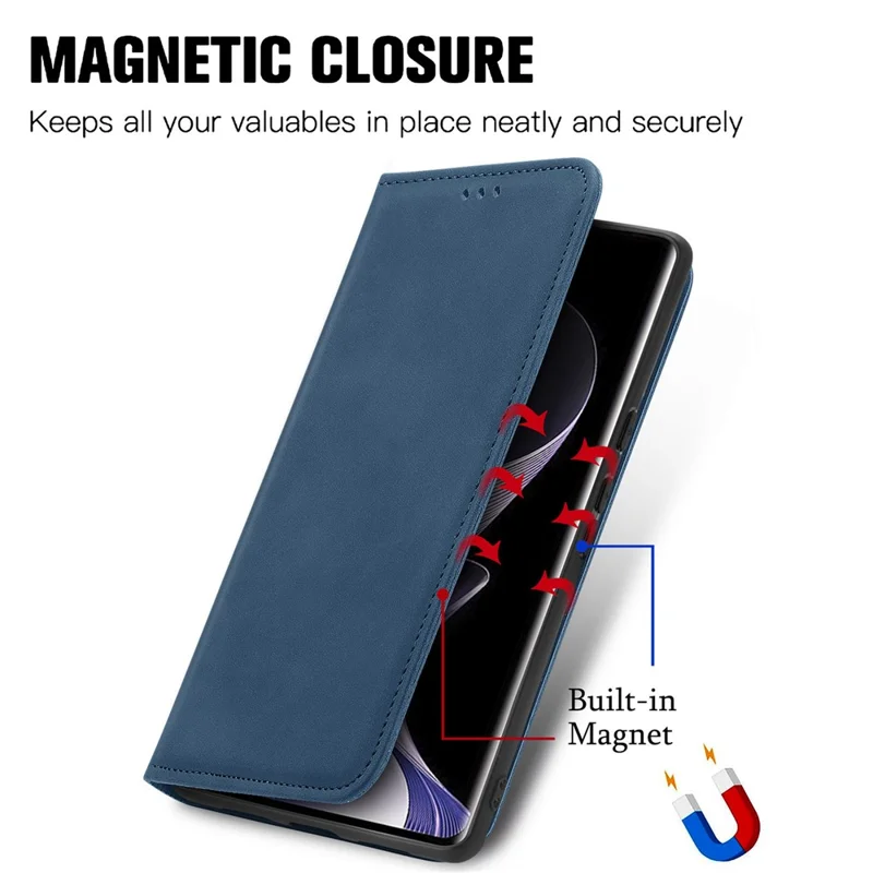 For Xiaomi Redmi Note 14 Pro+ 5G Case Skin Touch Feeling Leather Card Holder Phone Cover Magnetic Absorption - Dark Blue