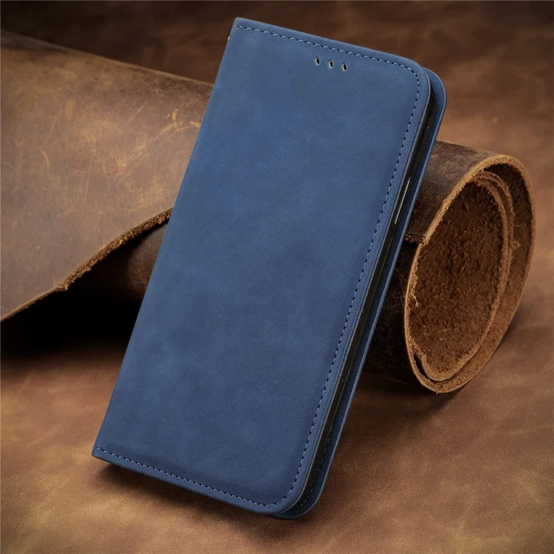 For Xiaomi Redmi Note 14 Pro+ 5G Case Skin Touch Feeling Leather Card Holder Phone Cover Magnetic Absorption - Dark Blue