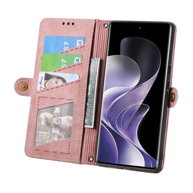 For Xiaomi Redmi Note 14 Pro+ 5G Case Zipper Wallet Geometry Lines Leather Phone Cover - Pink