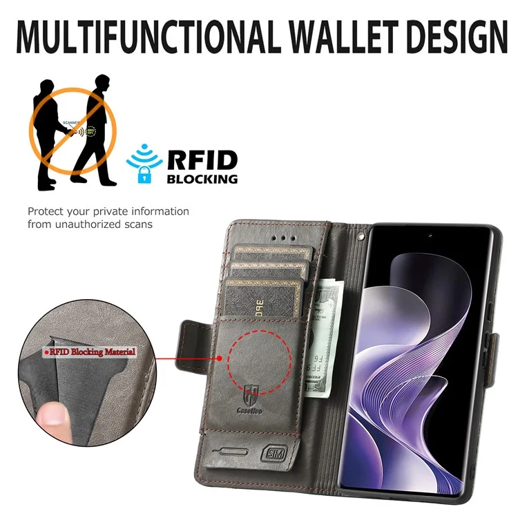 For Xiaomi Redmi Note 14 Pro+ 5G Phone Cases CASENEO PU Leather Cover Stand with RFID Blocking Wallet - Black