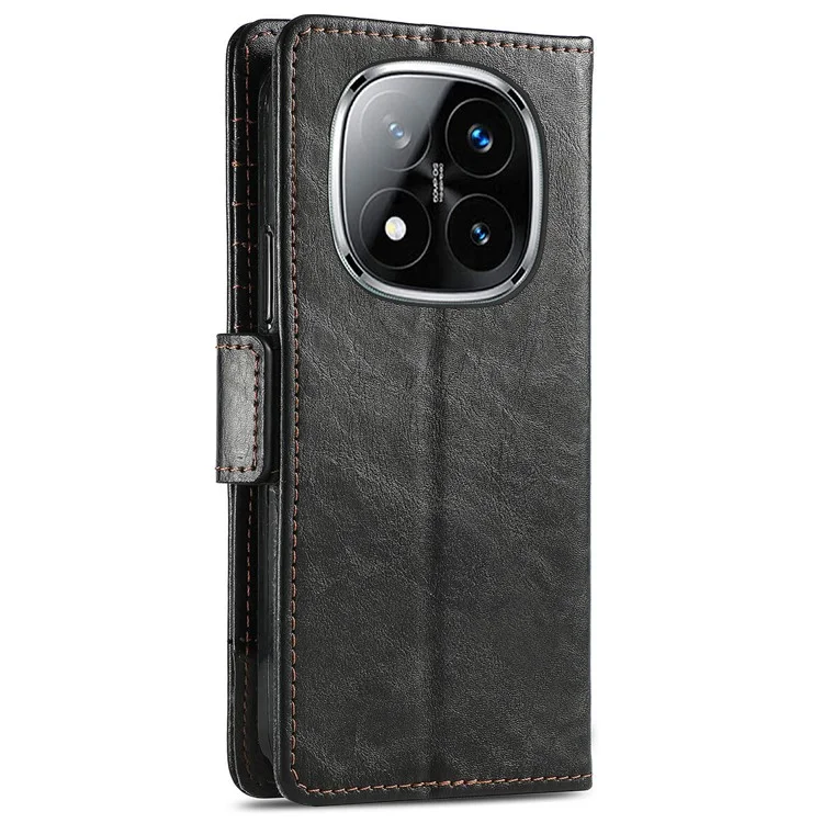For Xiaomi Redmi Note 14 Pro+ 5G Phone Cases CASENEO PU Leather Cover Stand with RFID Blocking Wallet - Black