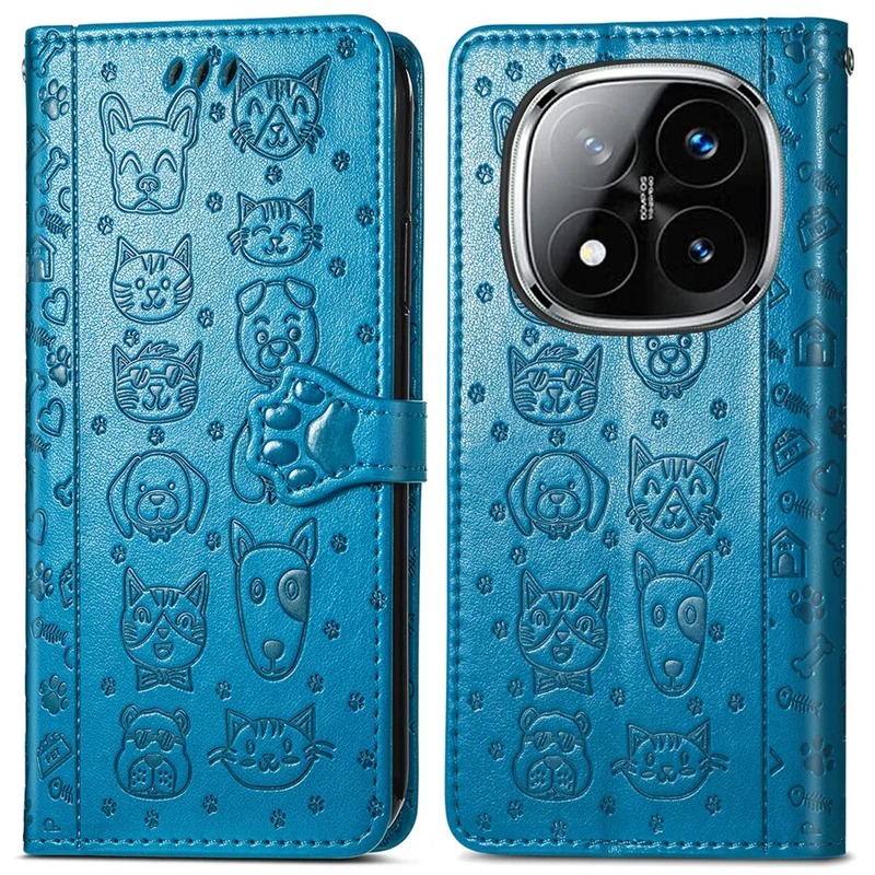 For Xiaomi Redmi Note 14 Pro+ 5G Case Leather Wallet Flip Phone Cover Cute Cat Dog Pattern - Blue