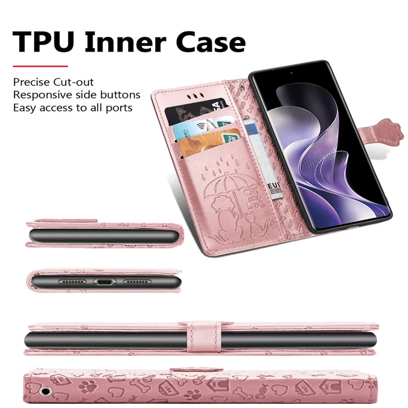 For Xiaomi Redmi Note 14 Pro+ 5G Case Læder Wallet Flip Cover Sjov Katte- og Hundemønster - Rosenlilla