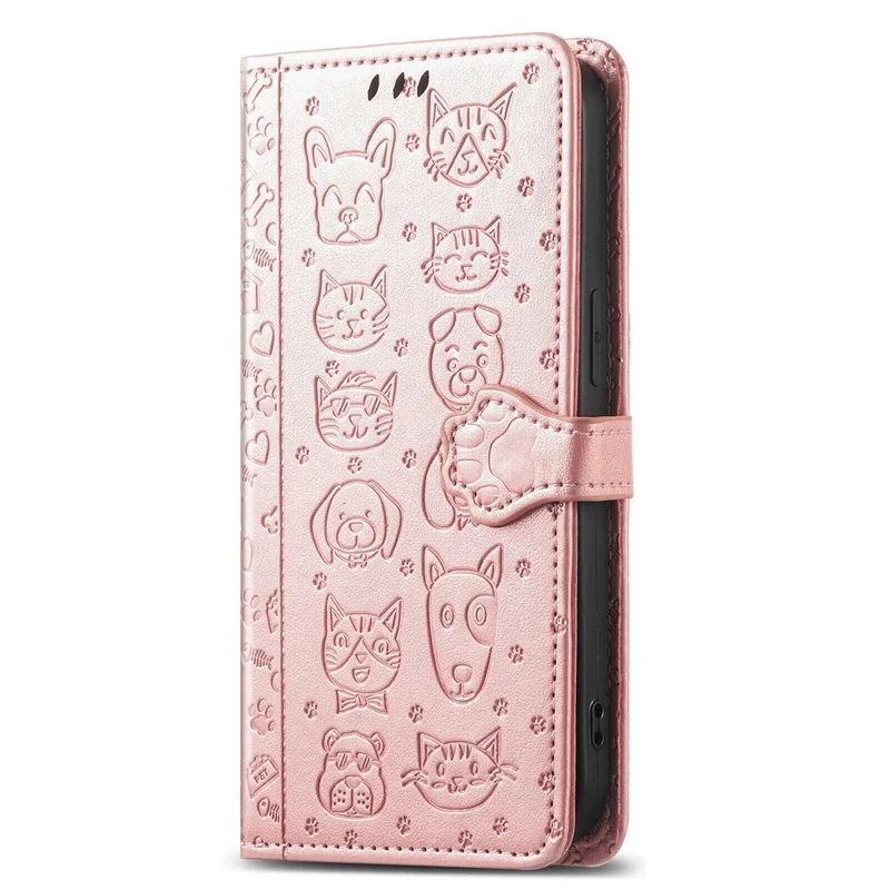 For Xiaomi Redmi Note 14 Pro+ 5G Case Læder Wallet Flip Cover Sjov Katte- og Hundemønster - Rosenlilla