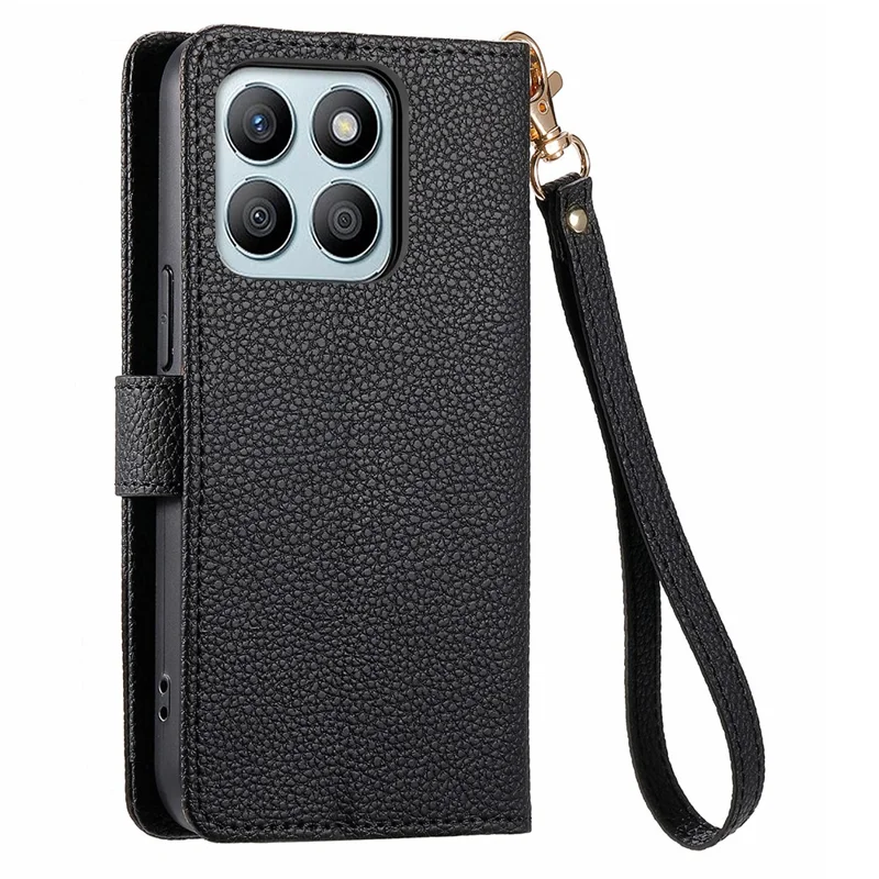Capa bloqueadora RFID para Honor X7c 4G / 200 Smart 5G / Play 60 Plus 5G com bolso de zíper e carteira de couro - Preto