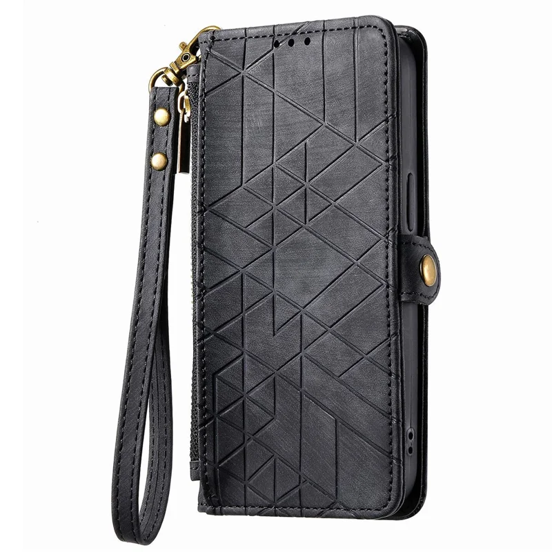 Case For Honor X7c 4G / 200 Smart 5G / Play 60 Plus 5G Zipper Wallet Geometry Lines Leather Phone Cover - Black