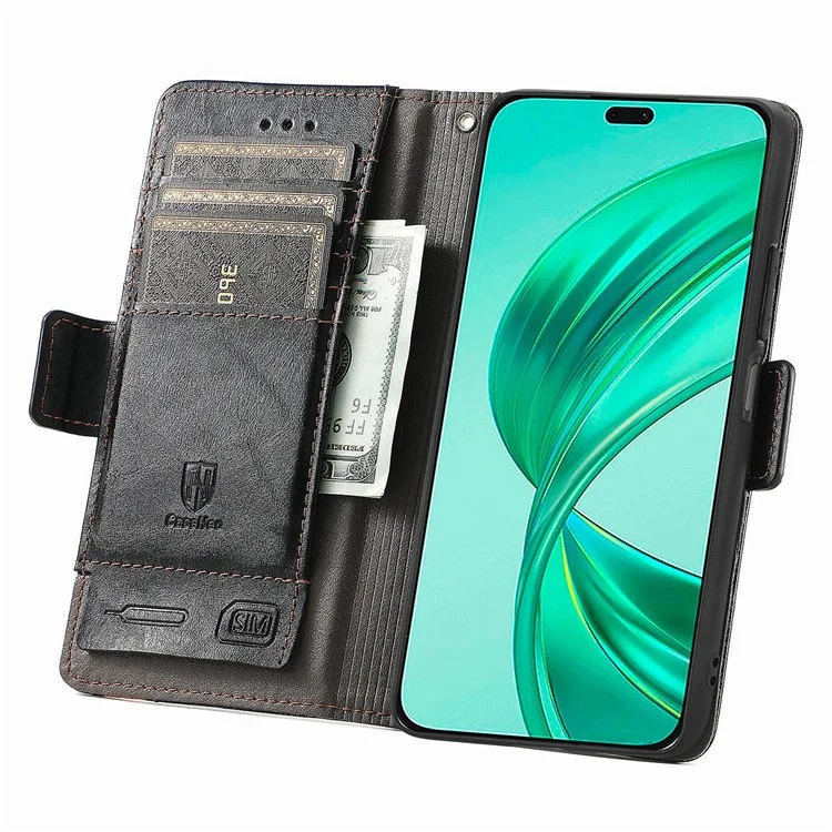 ЧЕХОЛ CASENEO 002 SERIES ДЛЯ HONOR X7C 4G / 200 SMART 5G / PLAY 60 PLUS 5G СТОЯЧИЙ БУМАЖНИК СПЛАЙСИНГОВАЯ ОБЛОЖКА ИЗ ИСКУССТВЕННОЙ КОЖИ - ЧЕРНЫЙ
