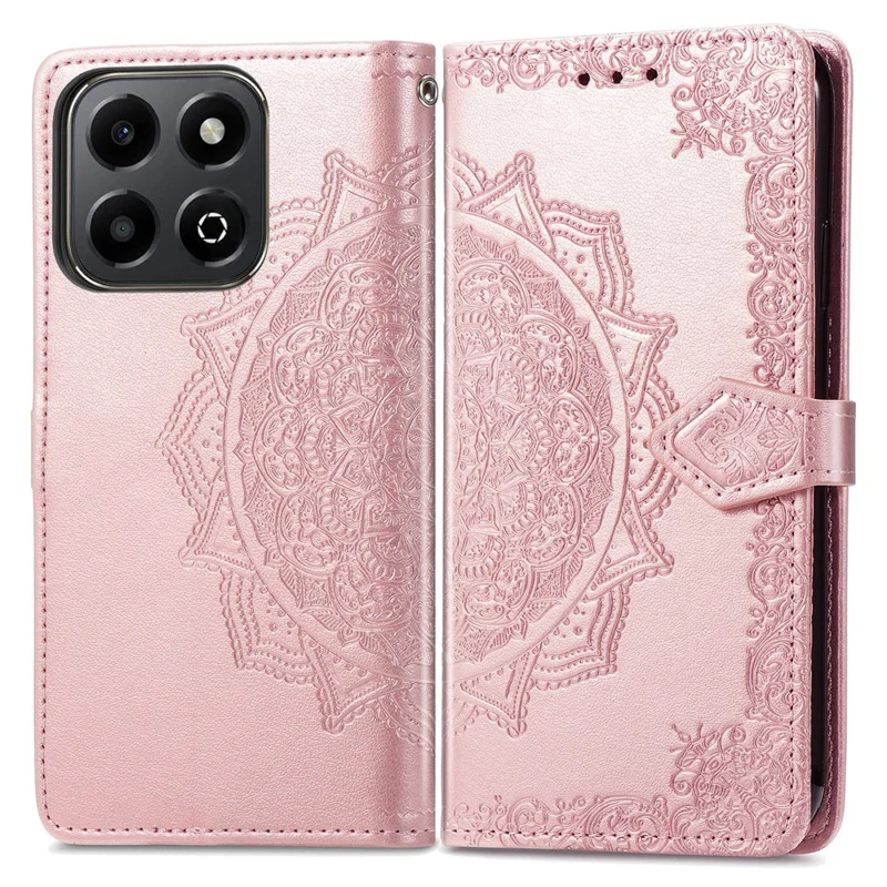 Custodia portafoglio per Honor X7c 4G / 200 Smart 5G / Play 60 Plus 5G con fiore mandala, cover in pelle con supporto e finestra - Oro rosa