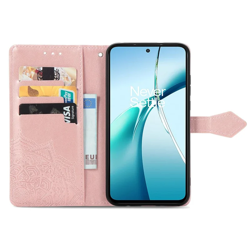 Custodia portafoglio per Honor X7c 4G / 200 Smart 5G / Play 60 Plus 5G con fiore mandala, cover in pelle con supporto e finestra - Oro rosa