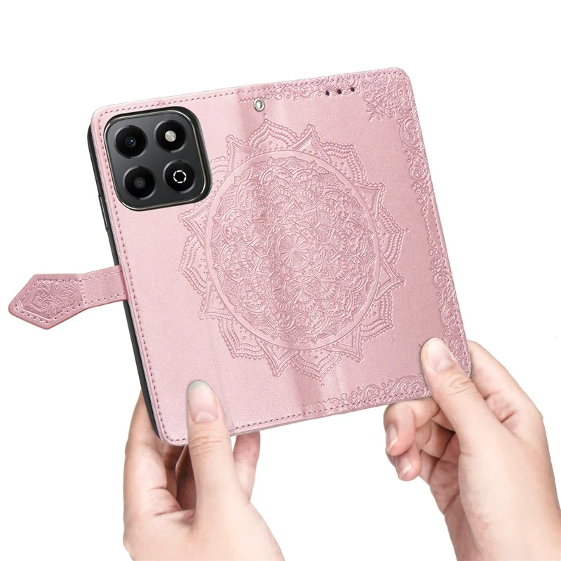 Custodia portafoglio per Honor X7c 4G / 200 Smart 5G / Play 60 Plus 5G con fiore mandala, cover in pelle con supporto e finestra - Oro rosa