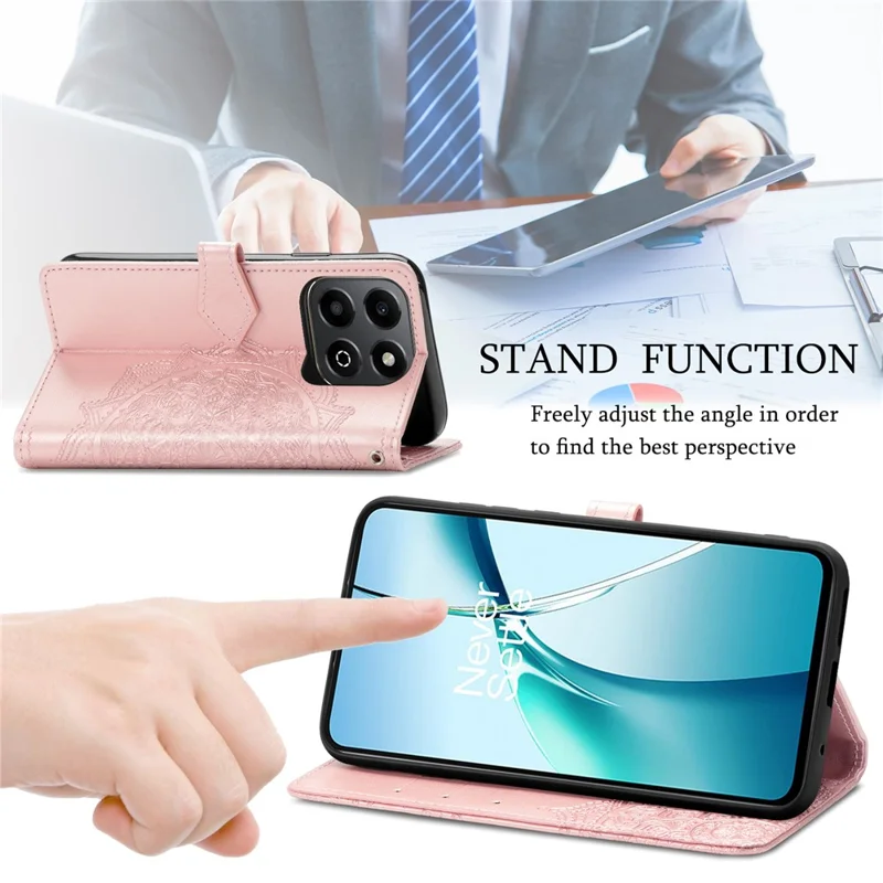 Custodia portafoglio per Honor X7c 4G / 200 Smart 5G / Play 60 Plus 5G con fiore mandala, cover in pelle con supporto e finestra - Oro rosa