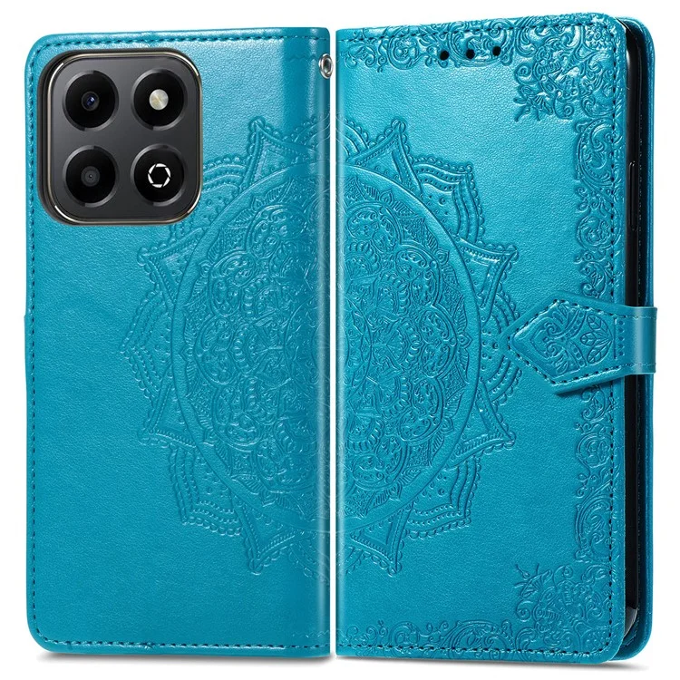 Wallet Case For Honor X7c 4G / 200 Smart 5G / Play 60 Plus 5G Mandala Flower Leather Phone Cover Stand View - Blue
