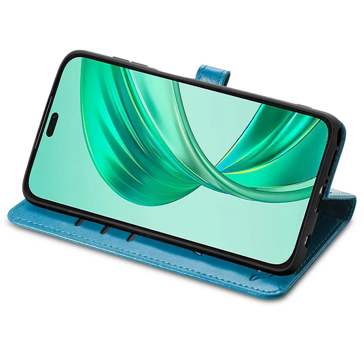 Capa de couro para Honor X7c 4G / 200 Smart 5G / Play 60 Plus 5G Carteira Flip Phone Cover Padrão de gato e cachorro fofo - Azul