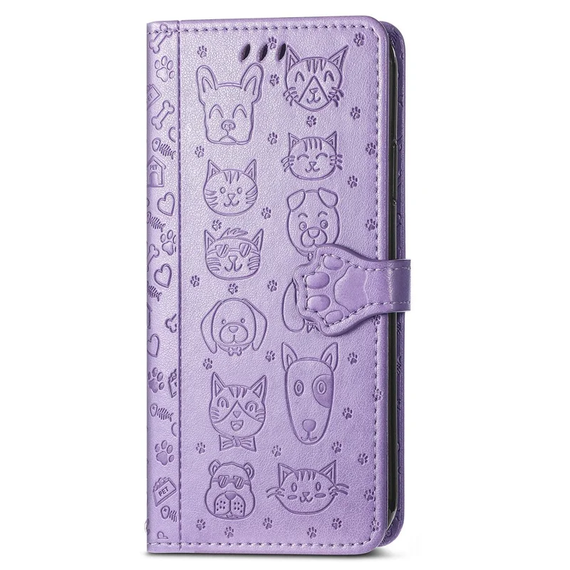 Leather Case For Honor X7c 4G / 200 Smart 5G / Play 60 Plus 5G Wallet Flip Phone Cover Cute Cat Dog Pattern - Light Purple