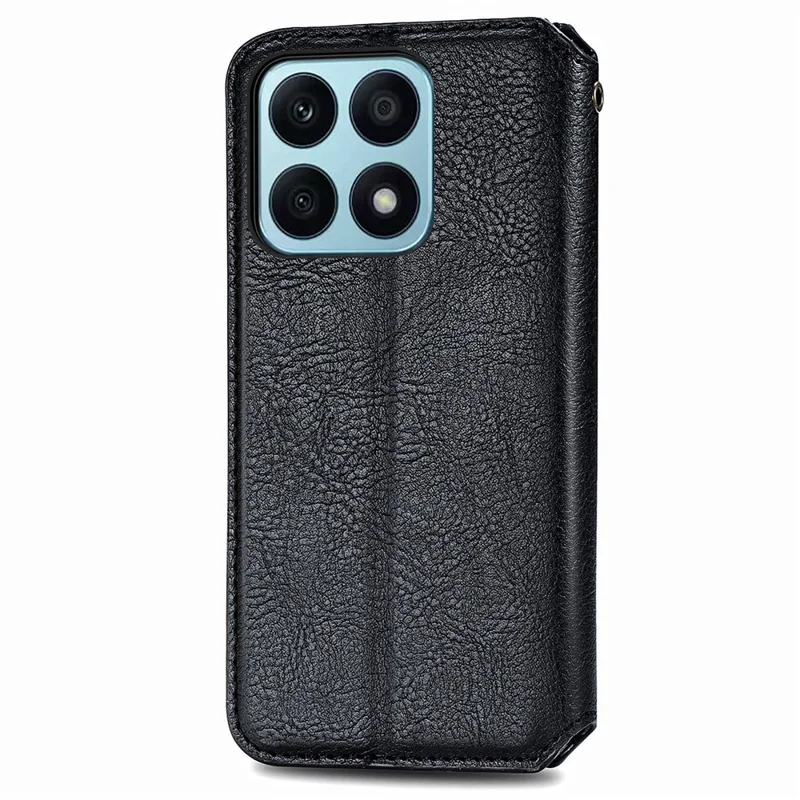 PU Leather Case For Honor X7c 4G / 200 Smart 5G / Play 60 Plus 5G Rhombus Imprint Wallet Stand Phone Cover - Black