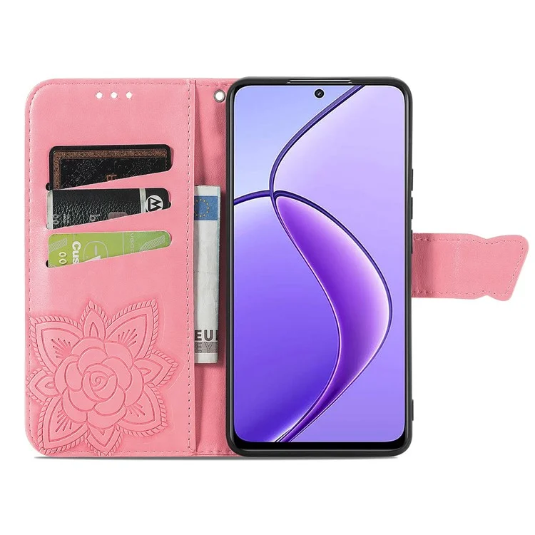 For TECNO Spark 30C 4G Case PU Leather Wallet Phone Cover Butterfly Pattern - Pink