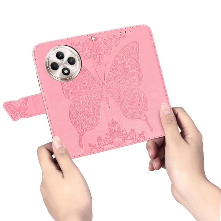 For TECNO Spark 30C 4G Case PU Leather Wallet Phone Cover Butterfly Pattern - Pink