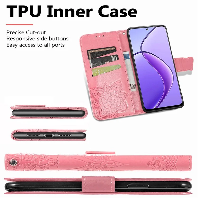 For TECNO Spark 30C 4G Case PU Leather Wallet Phone Cover Butterfly Pattern - Pink