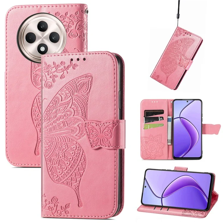 For TECNO Spark 30C 4G Case PU Leather Wallet Phone Cover Butterfly Pattern - Pink