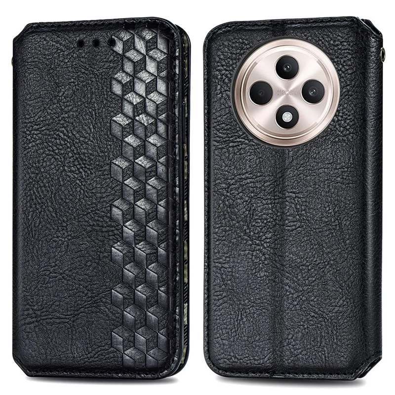 Para el caso de TECNO Spark 30C 4G Diseño de rombos Impresión de cuero PU Funda de teléfono - Negro