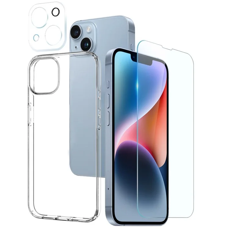 Northjo Ultra Clear Telephip Case Para Iphone 14 Plus Anti-Fall Protective 3 en 1 TPU Case Con Protector de Pantalla de Vidrio Templado / Cubierta de Lente de Cámara