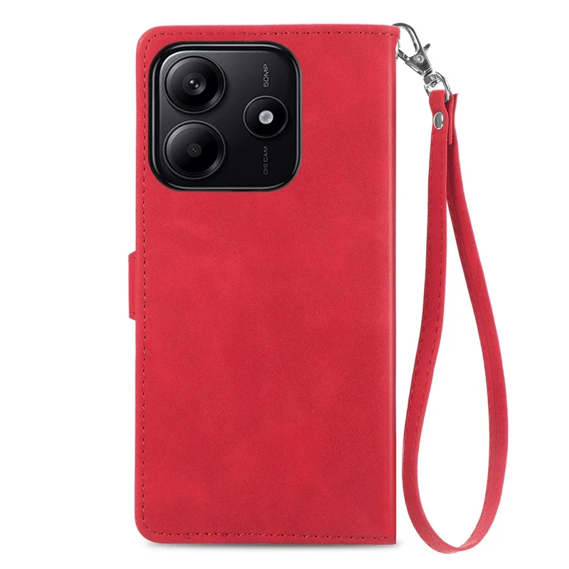 Til Xiaomi Redmi Note 14 5G Taskelås Taskase med Snor og Blomstertryk i PU Læder - Rød