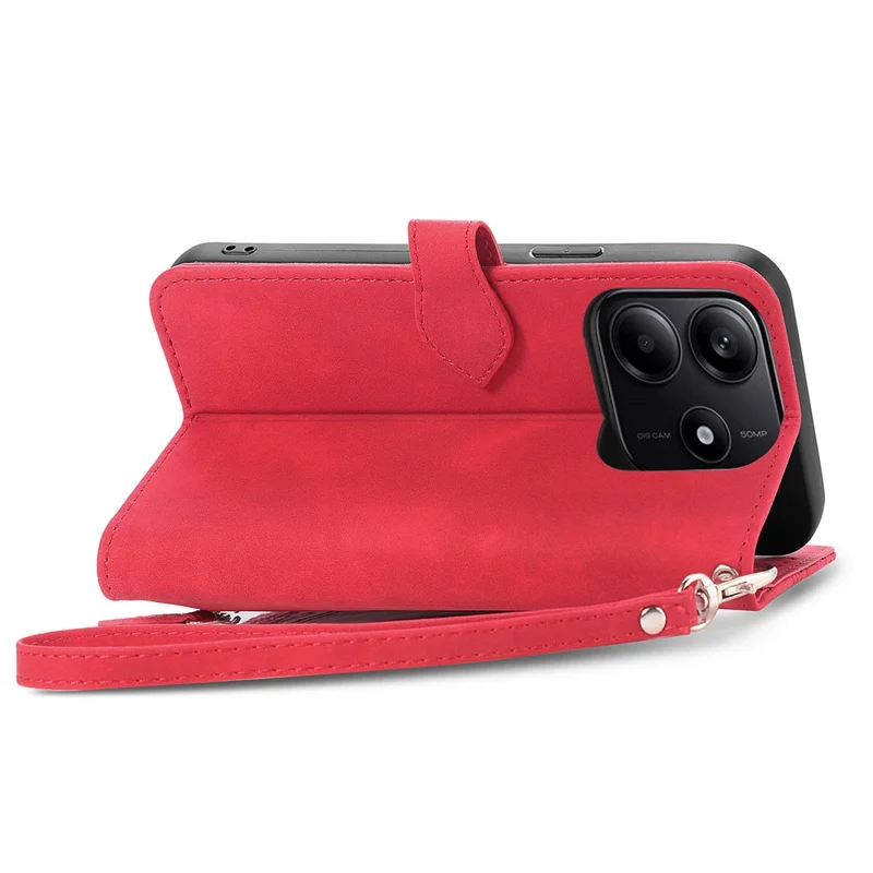 Til Xiaomi Redmi Note 14 5G Taskelås Taskase med Snor og Blomstertryk i PU Læder - Rød