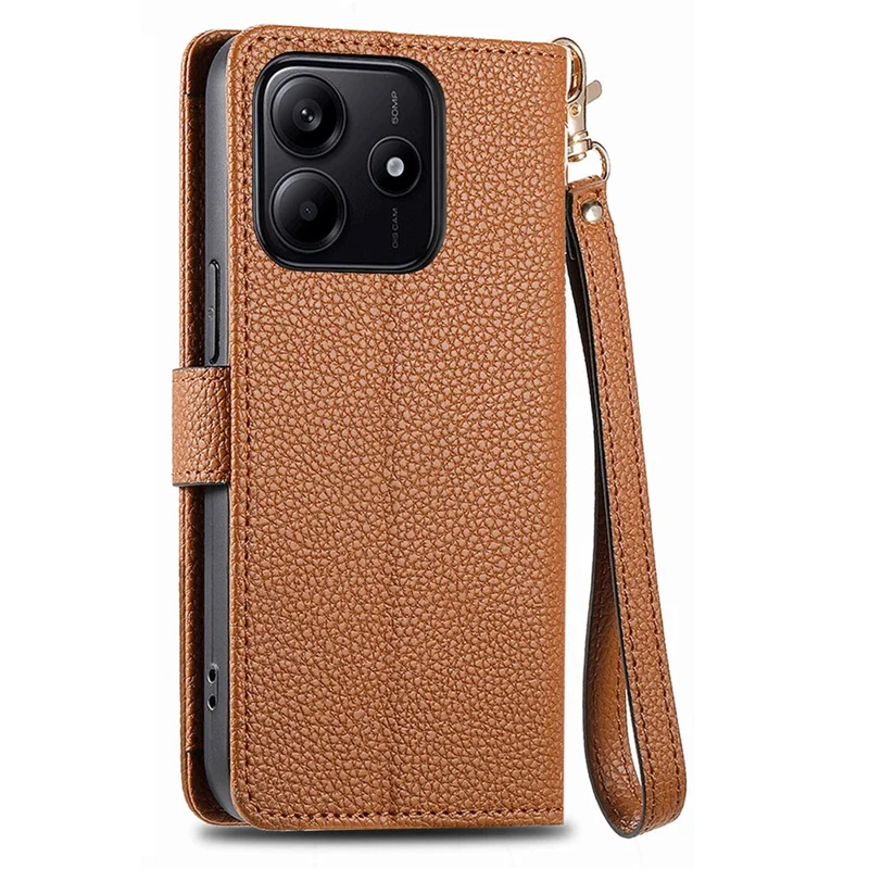 For Xiaomi Redmi Note 14 5G Case RFID Blocking Zipper Pocket Leather Wallet Phone Cover - Brown