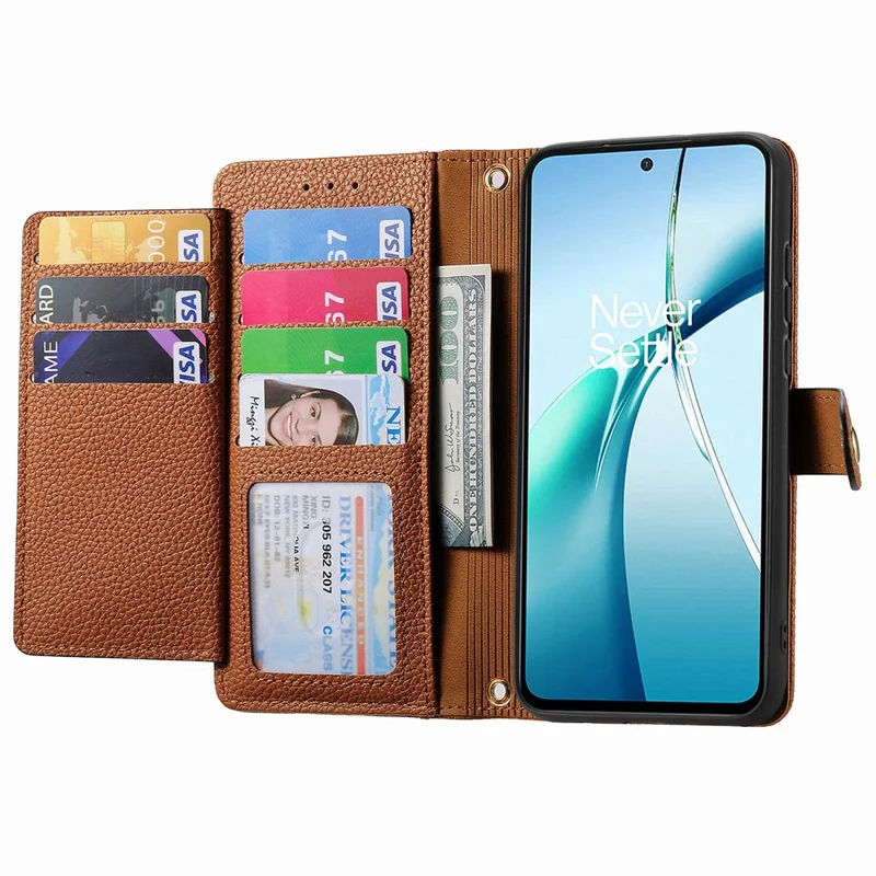 For Xiaomi Redmi Note 14 5G Case RFID Blocking Zipper Pocket Leather Wallet Phone Cover - Brown