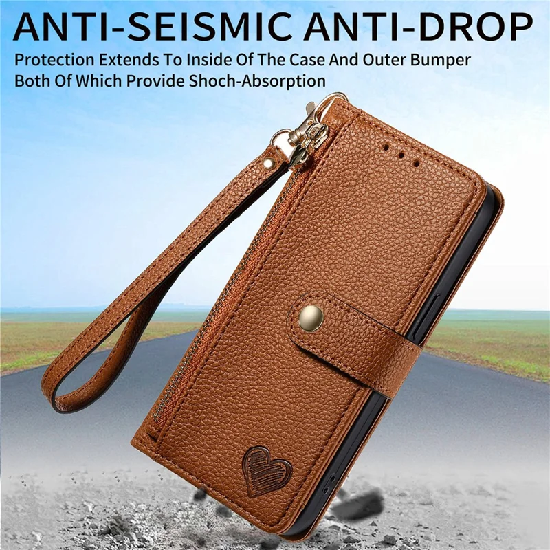 For Xiaomi Redmi Note 14 5G Case RFID Blocking Zipper Pocket Leather Wallet Phone Cover - Brown