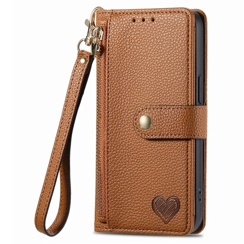 For Xiaomi Redmi Note 14 5G Case RFID Blocking Zipper Pocket Leather Wallet Phone Cover - Brown
