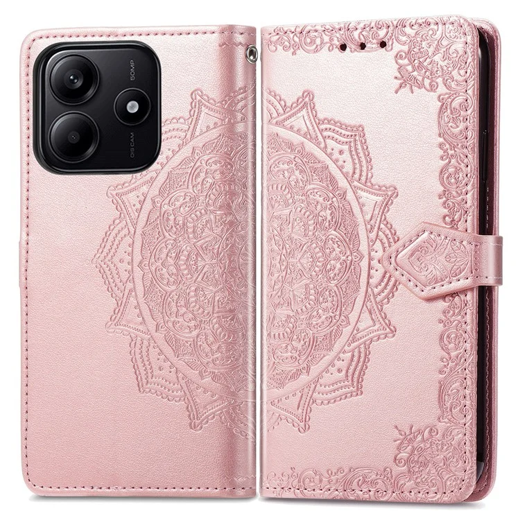 Für Xiaomi Redmi Note 14 5G Wallet Case Mandala Blume Leder Handyhülle Ständer Ansicht - Roségold