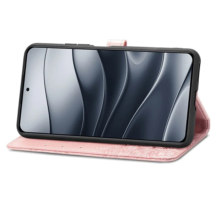 Für Xiaomi Redmi Note 14 5G Wallet Case Mandala Blume Leder Handyhülle Ständer Ansicht - Roségold