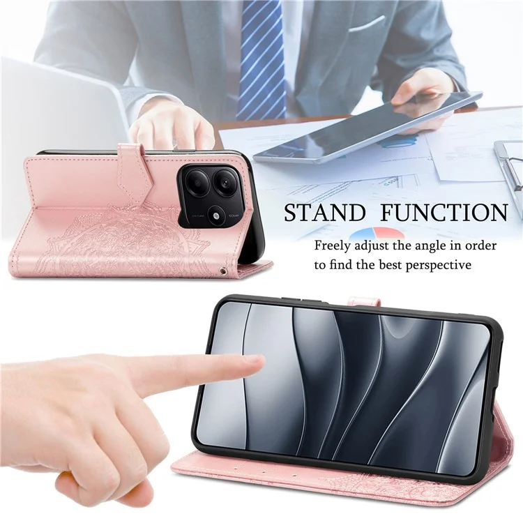 Für Xiaomi Redmi Note 14 5G Wallet Case Mandala Blume Leder Handyhülle Ständer Ansicht - Roségold