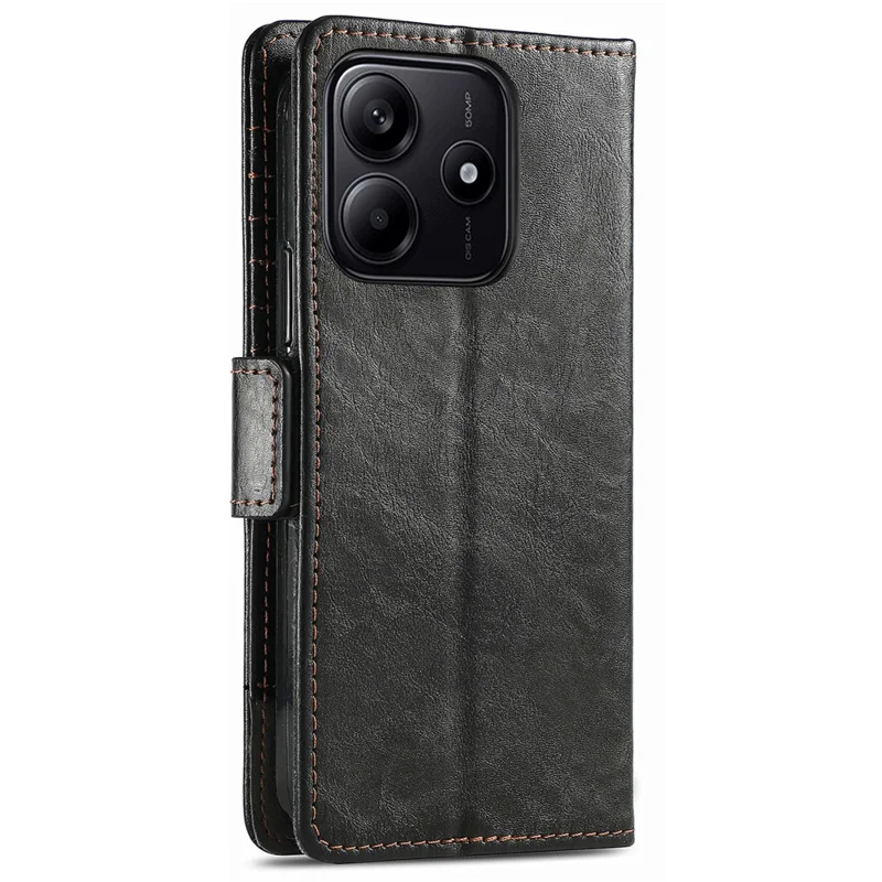 Чехол CASENEO 002 Series для Xiaomi Redmi Note 14 5G, кошелек, складная подставка, сплошной кожаный чехол - черный.