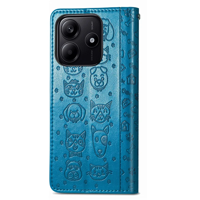 For Xiaomi Redmi Note 14 5G Case Leather Wallet Flip Phone Cover Cute Cat Dog Pattern - Blue