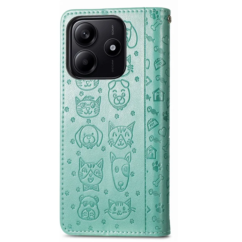 For Xiaomi Redmi Note 14 5G Case Leather Wallet Flip Phone Cover Cute Cat Dog Pattern - Green
