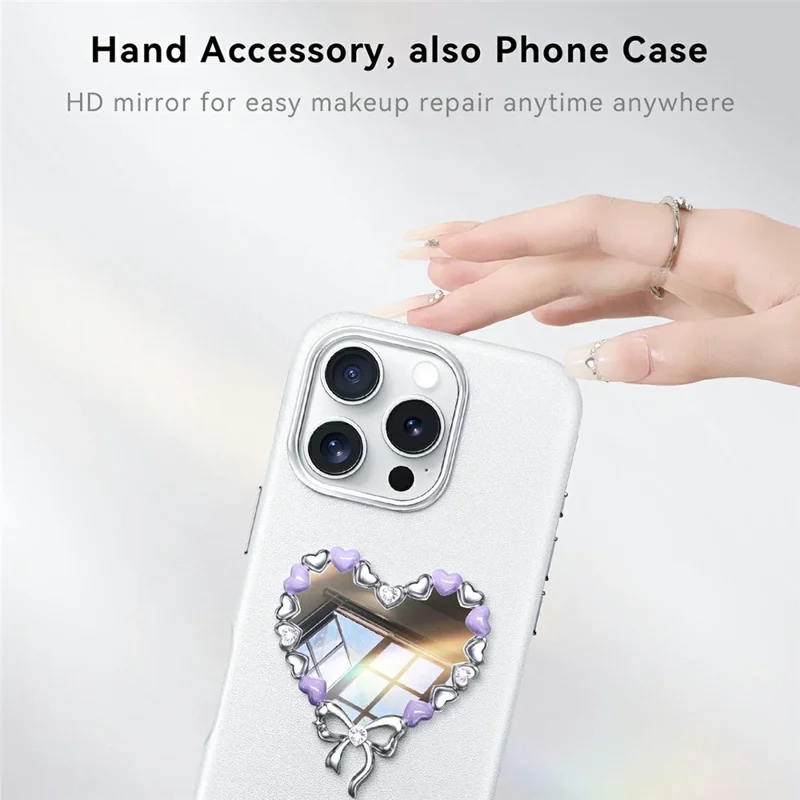PYNANA PN-16YJ2 For iPhone 16 Pro Case Heart-Shape Mirror Leather Back Cover