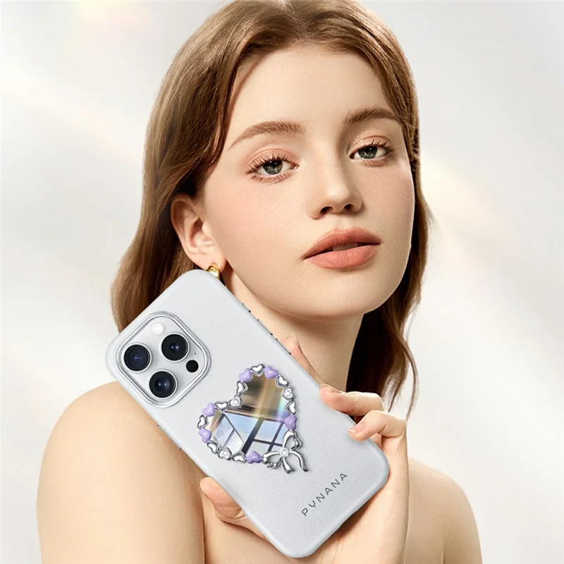 PYNANA PN-16YJ2 For iPhone 16 Pro Case Heart-Shape Mirror Leather Back Cover