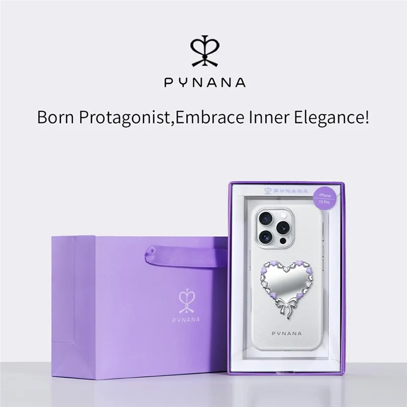 PYNANA PN-16YJ2 For iPhone 16 Pro Case Heart-Shape Mirror Leather Back Cover