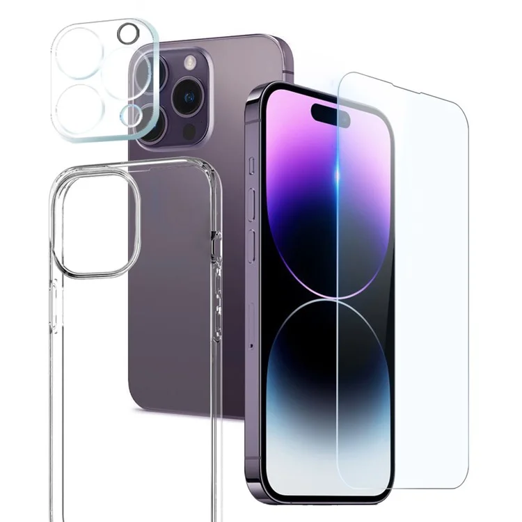 NORTHJO HD 3 in 1 TPU Phone Case for iPhone 14 Pro Max Shockproof Anti-Drop Case with Tempered Glass Screen Protector / Camera Lens Cover