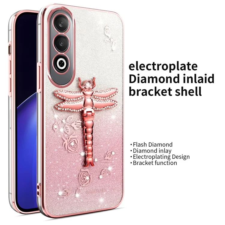 Custodia KADEM per OnePlus Nord CE4 5G, motivo Dragonfly, supporto a cavalletto, TPU, fiori, glitter, cover per telefono - Rosa