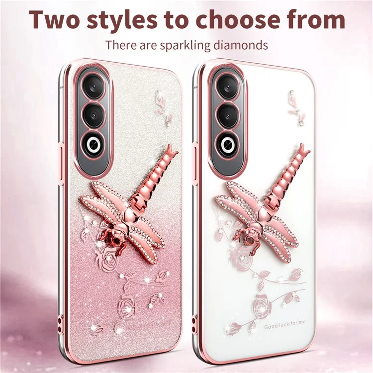 Custodia KADEM per OnePlus Nord CE4 5G, motivo Dragonfly, supporto a cavalletto, TPU, fiori, glitter, cover per telefono - Rosa