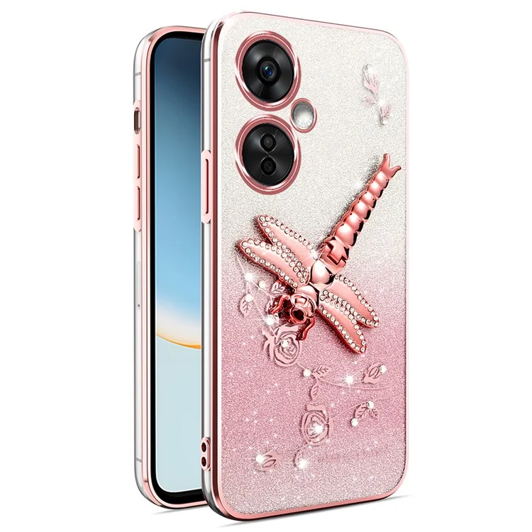 Custodia per OnePlus Nord CE 3 Lite 5G / Nord N30 5G di KADEM, con supporto per cavalletto, fiori TPU e glitter - Rosa